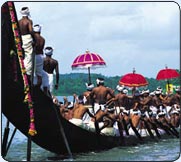 The Snake Boat of Kerala &ndash; one of them poised at the starting point of the famed and numerous, central-Kerala Snake Boat Races